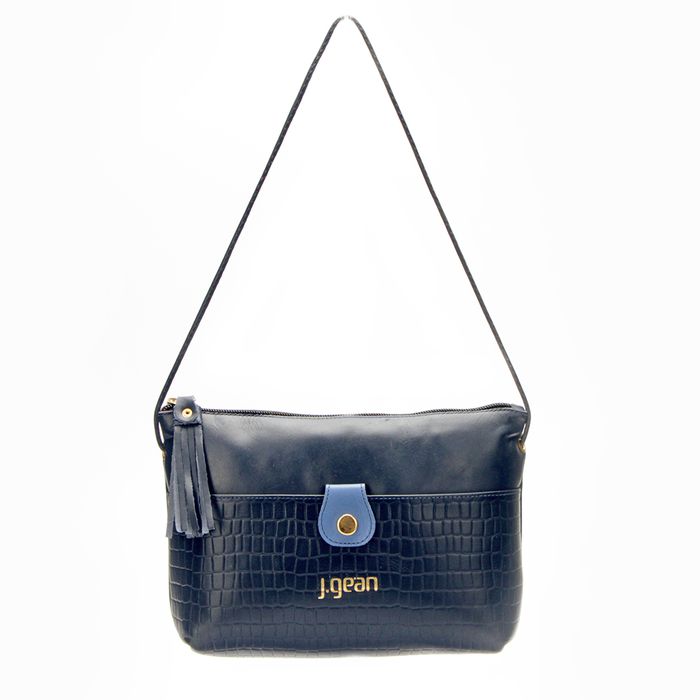 Bolsa de Mão Em Couro Azul Navy J.Gean
