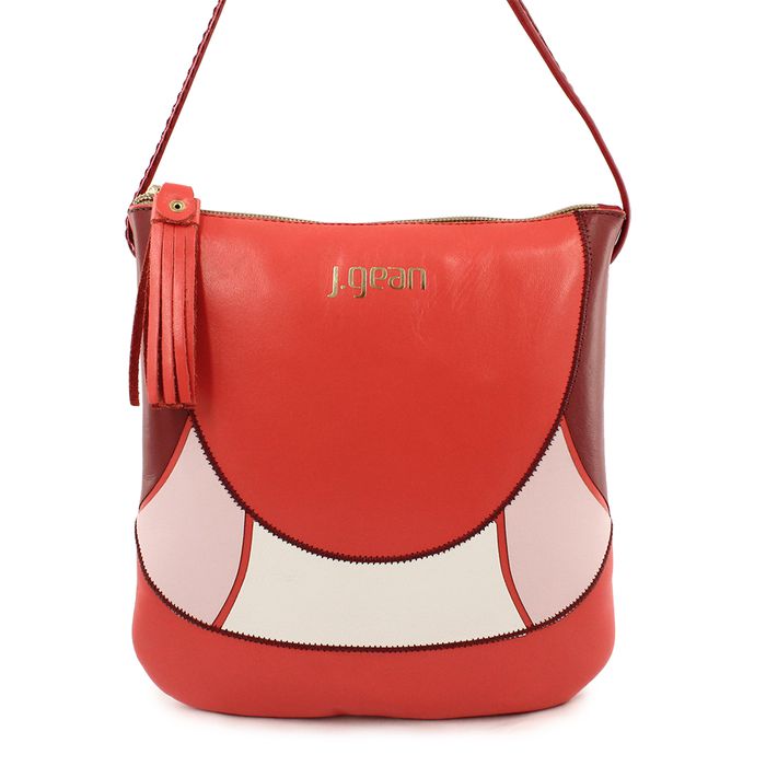 Bolsa transversal ou Tiracolo Feminina de Couro Cor Coral J.gean 