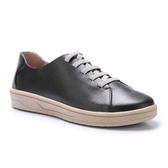 Tênis MADRID Feminino em Couro Legítimo Cor Preto J.Gean.
