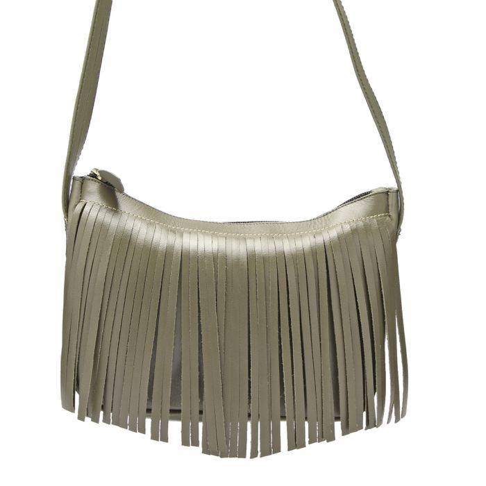 Bolsa Feminina com Franjas em Couro Verde Militar J.Gean 