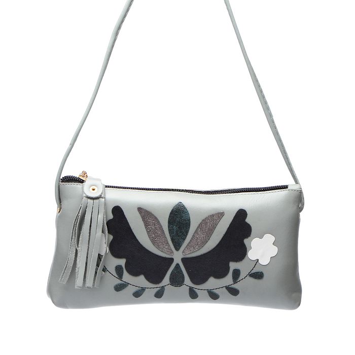 Bolsa transversal ou Tiracolo Feminina de Couro Cor Cinza J.Gean.