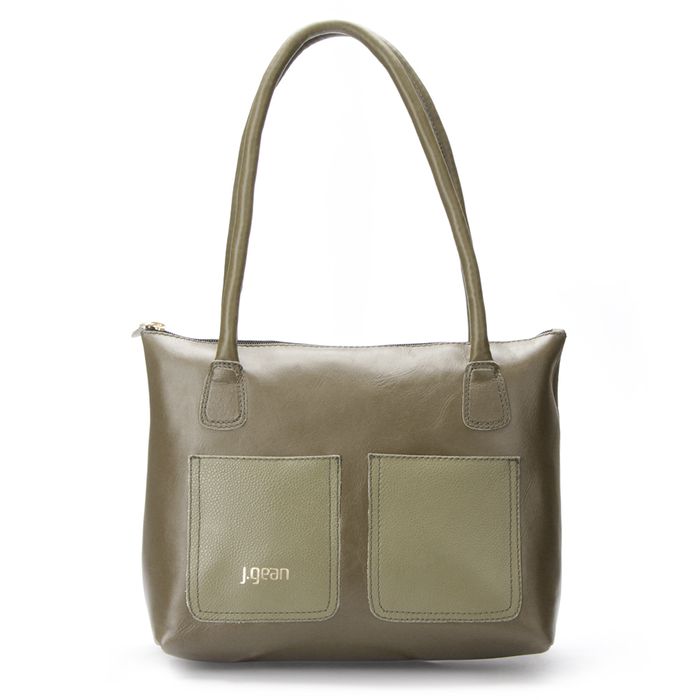 Bolsa de Couro Legítimo cor Olive Tamanho Médio J.Gean cod. MB0005 