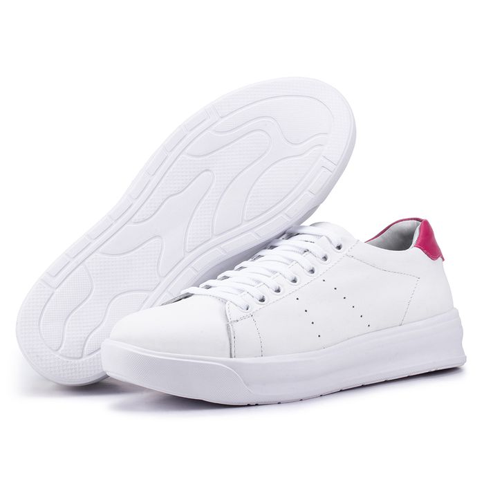 Tênis Feminino Flora Kéffor em Couro Branco e Pink... - KÉFFOR Calçados