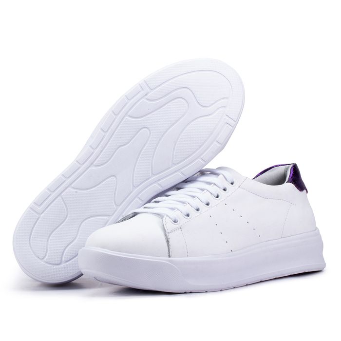 Tênis Feminino Flora Kéffor em Couro Branco e Viol... - KÉFFOR Calçados