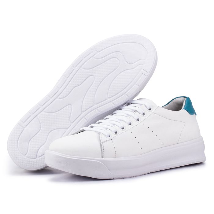 Tênis Feminino Flora Kéffor em Couro Branco e Azul... - KÉFFOR Calçados