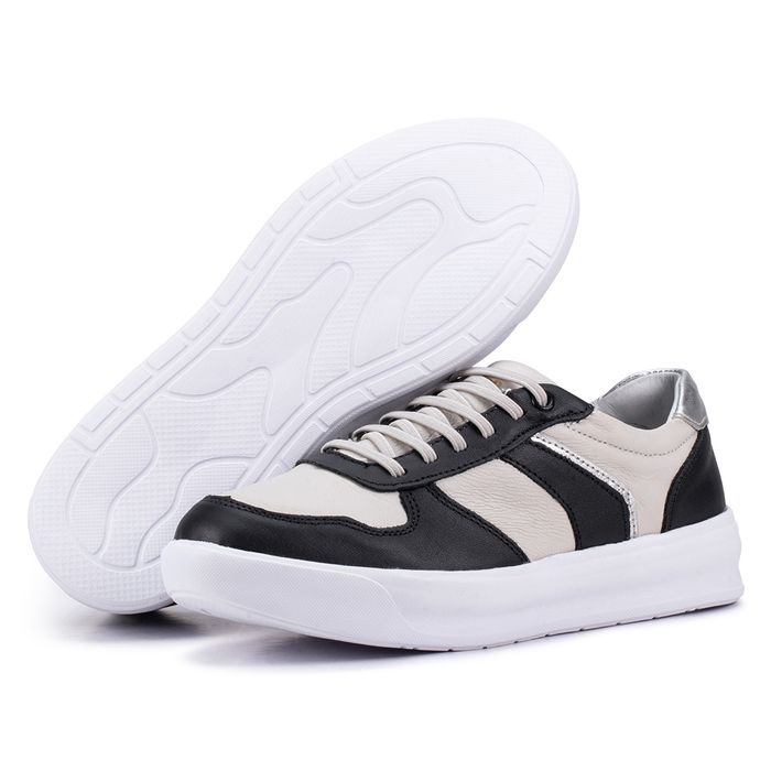 Tênis Feminino Flora Kéffor em Couro Branco e Pret... - KÉFFOR Calçados