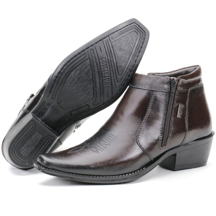 Bota Masculina Em Couro Bico Fino Marrom Kéffor Li... - KÉFFOR Calçados