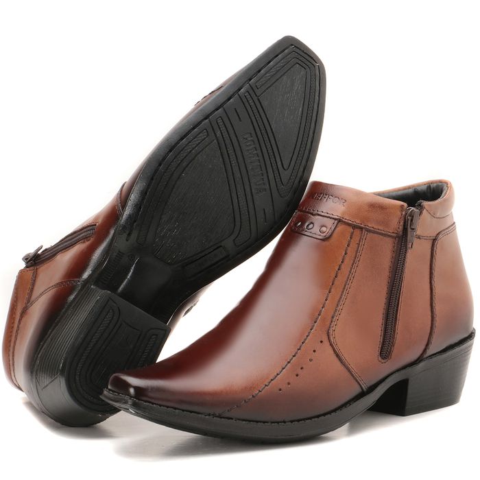 Bota Masculina Em Couro Bico Fino Castanho Comitiv... - KÉFFOR Calçados