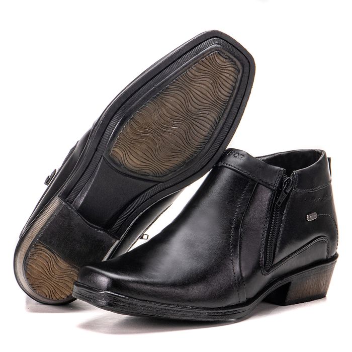 Bota Social De Couro Bico Quadrado Preto Arizona C... - KÉFFOR Calçados