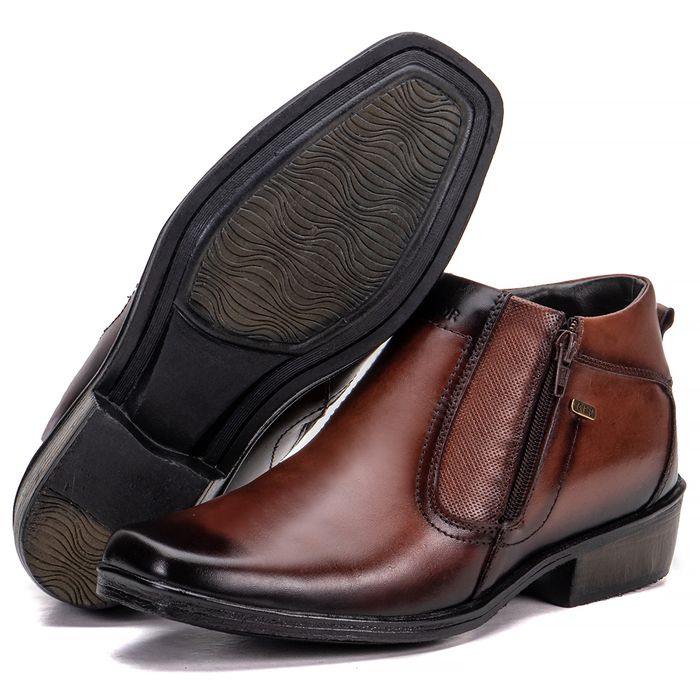 Botinha Social Masculina Couro Legítimo Mogno Ariz... - KÉFFOR Calçados