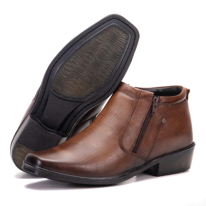 Bota Social Masculina Couro Legítimo Castanho Ariz... - KÉFFOR Calçados