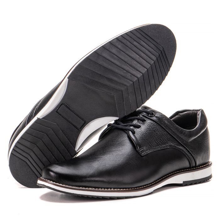 Sapato Oxford De Couro Preto Bico Redondo Com Cada... - KÉFFOR Calçados