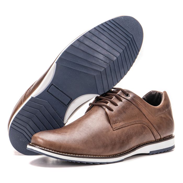 Sapato Oxford De Couro Marrom Bico Redondo Com Cad... - KÉFFOR Calçados