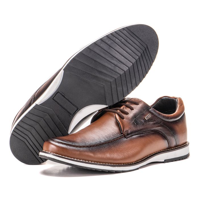 Sapato Oxford De Couro Legítimo Castanho Bico Redo... - KÉFFOR Calçados