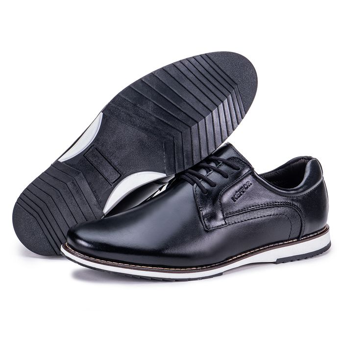 Sapato Social Oxford de Couro Preto Play - 17160-1... - KÉFFOR Calçados