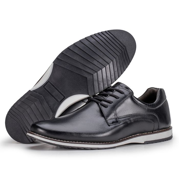Sapato De Couro Oxford Masculino Preto Calce Fácil... - KÉFFOR Calçados