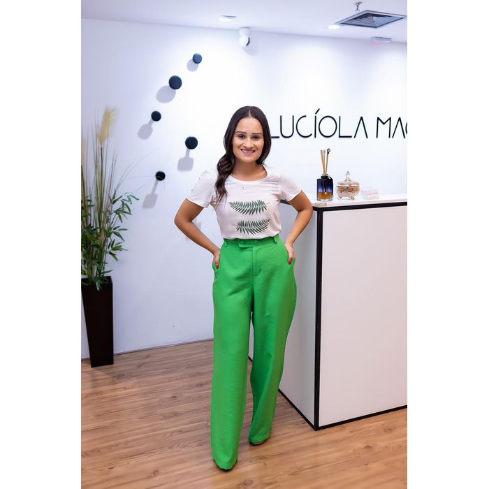Calça Flare Verde Lima - Kátia - LUCIOLA MAGNO