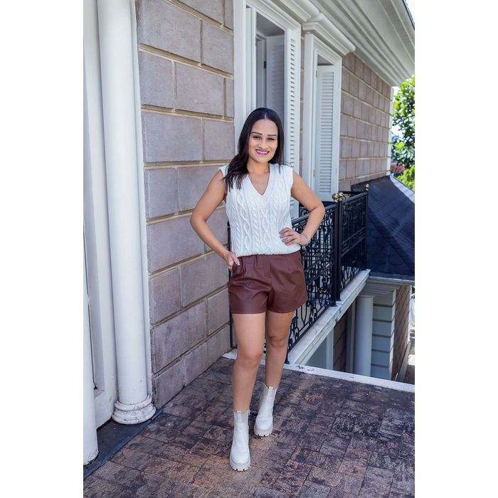 Short Marrom - Couro Fake - LUCIOLA MAGNO