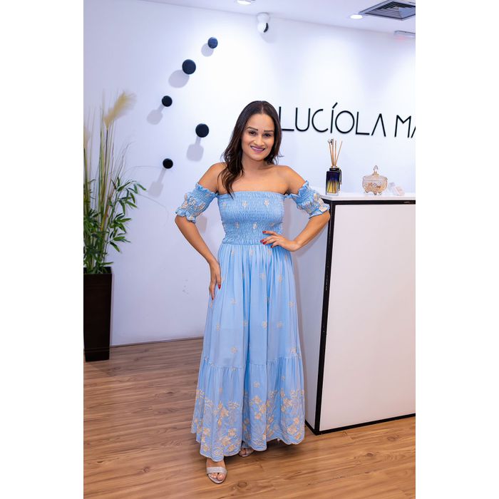 Vestido Abril Lasteque Azul Bebê | Longo com Borda... - LUCIOLA MAGNO