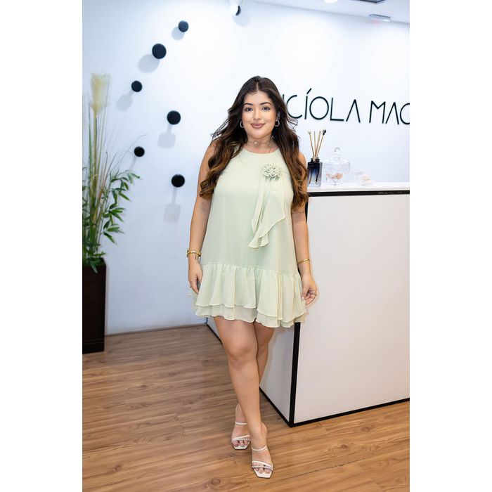 Vestido Eliza Flor Verde em Crepe Seda | Elegância... - LUCIOLA MAGNO