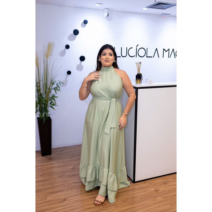 Vestido Longo Kendall em Tecido Corona Verde Menta... - LUCIOLA MAGNO