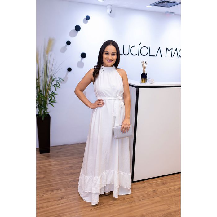 Vestido Longo Kendall em Tecido Corona Branco | Mo... - LUCIOLA MAGNO