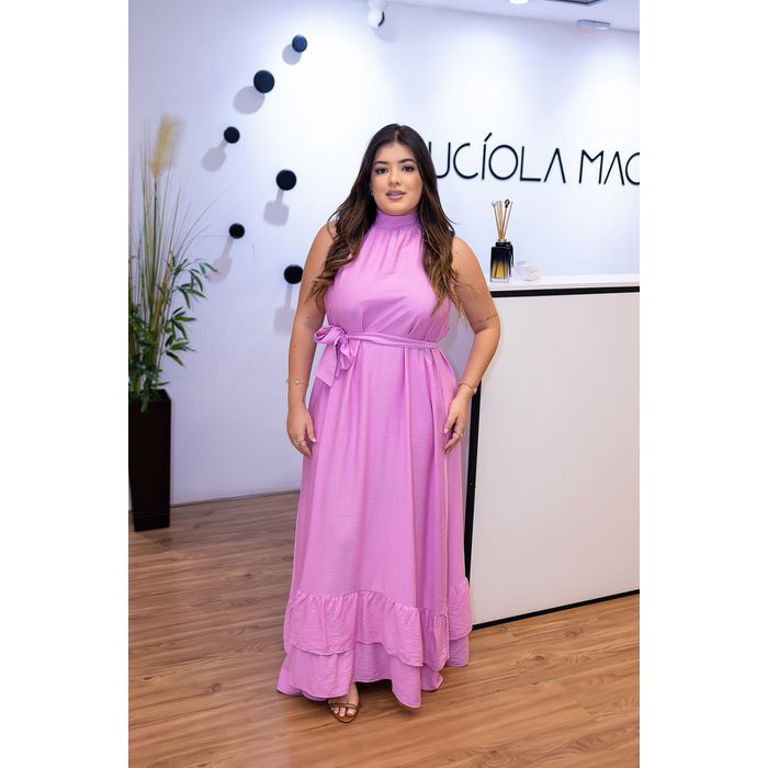 Vestido Longo Kendall em Tecido Corona Lilás | Mod... - LUCIOLA MAGNO