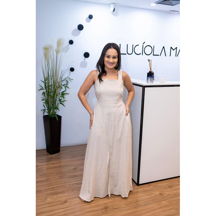 Vestido Longo Letícia em Tecido Linho Off | Modela... - LUCIOLA MAGNO