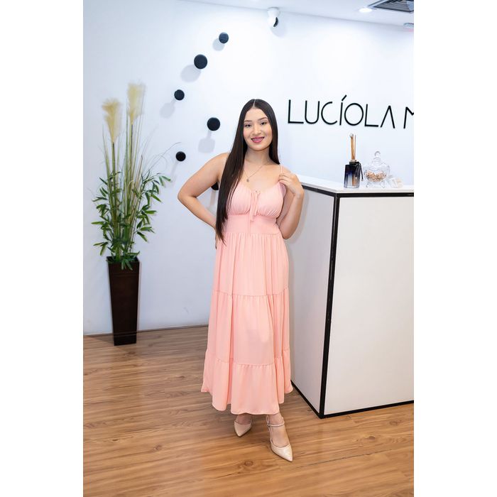 Vestido Marcela Midi em Crepe Seda Coral | Elegânc... - LUCIOLA MAGNO