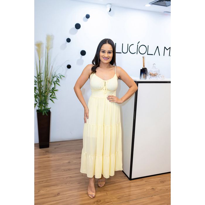 Vestido Marcela Midi em Crepe Seda Amarelo | Elegâ... - LUCIOLA MAGNO