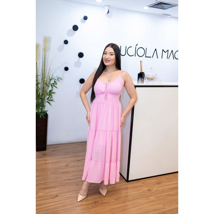 Vestido Marcela Midi em Crepe Seda Rosa | Elegânci... - LUCIOLA MAGNO
