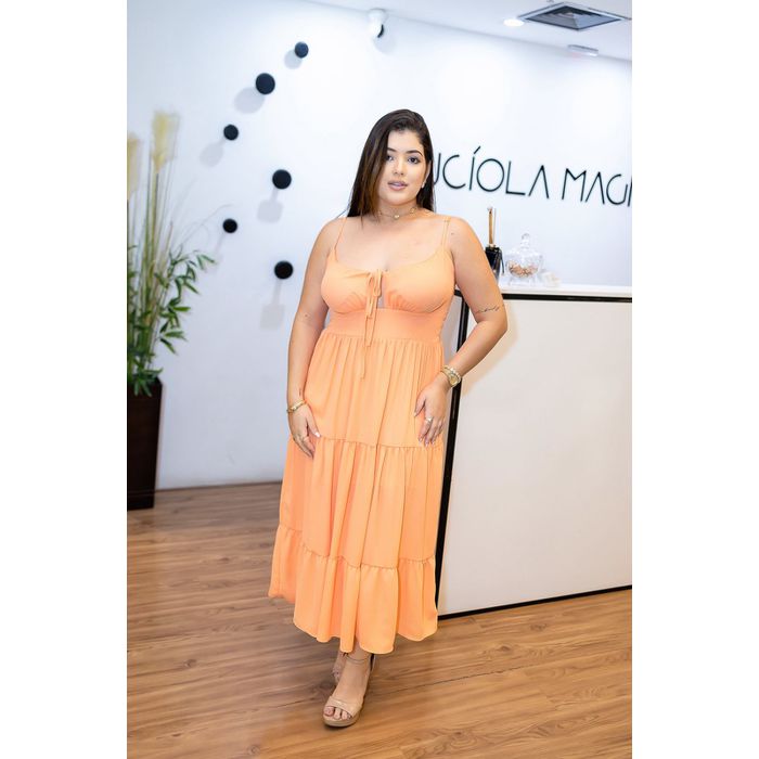 Vestido Marcela Midi em Crepe Seda Laranja | Elegâ... - LUCIOLA MAGNO