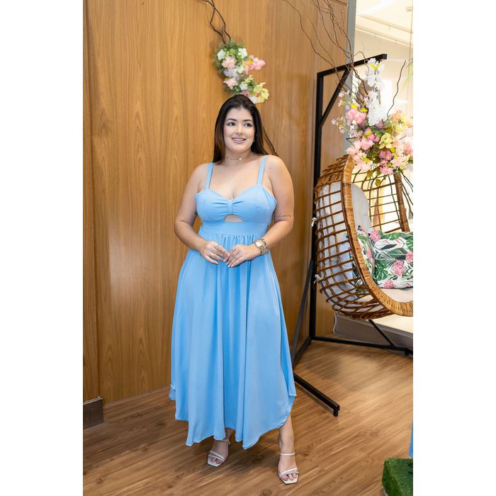 Vestido Maria Midi Crepe Duna Azul | Decote Prince... - LUCIOLA MAGNO