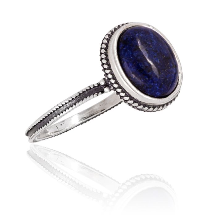 Anel Pedra Natural Lápis Lazuli 12mm Prata 925