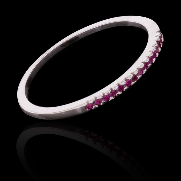 Anel/Aliança/Aparador Mini Zircônias Rosa Prata 925