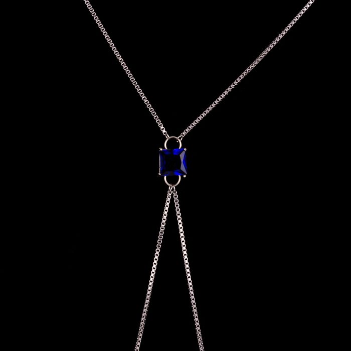 Body Chain Zircônia Safira 10x10mm Aço Inox Níquel 