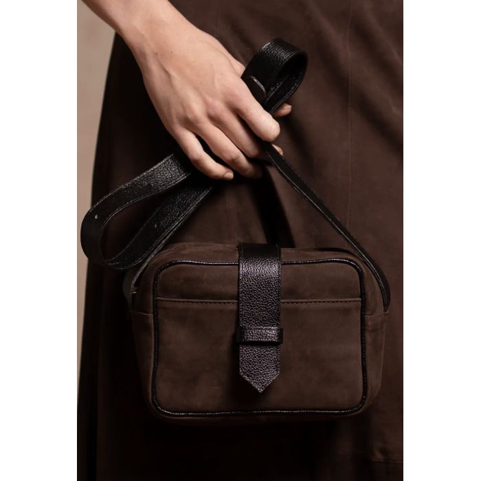 Bolsa John Couro Velour Café/Floater Preto