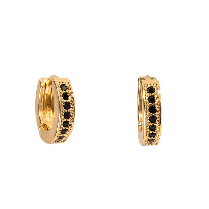 Brinco Zircônia Preto 1 Fileira 2mm Semijoia Ouro - 1 PEÇA (Não é o par) 