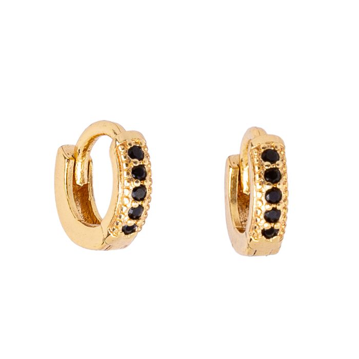 Brinco Zircônia Preta 1 Fileira 1mm Semijoia Ouro - 1 PEÇA (Não é o par) 