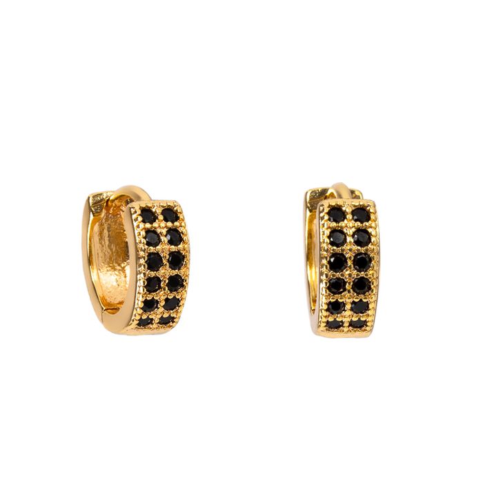Brinco Zircônia Preto 2 Fileiras Semijoia Ouro - 1 PEÇA (Não é o par)