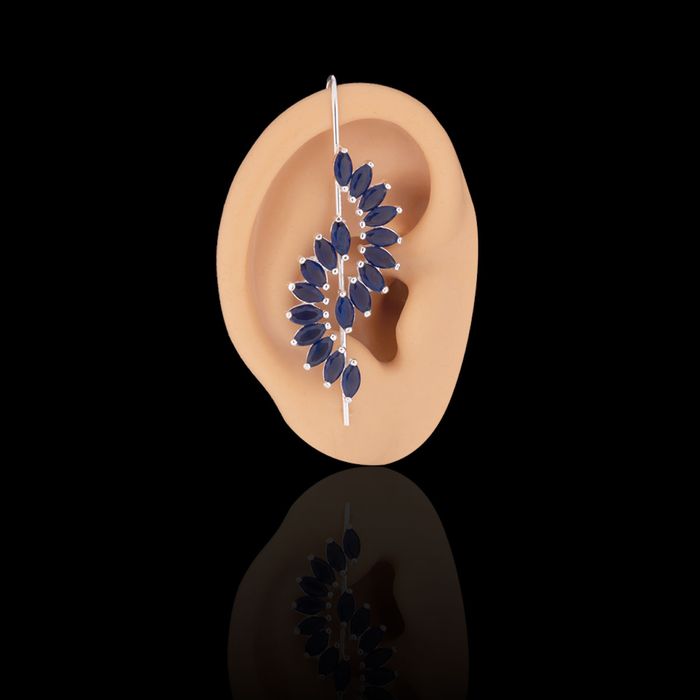 Ear Cuff Navete Zircônia Azul Safira Prata 925 - 1 PEÇA (Não é o par)