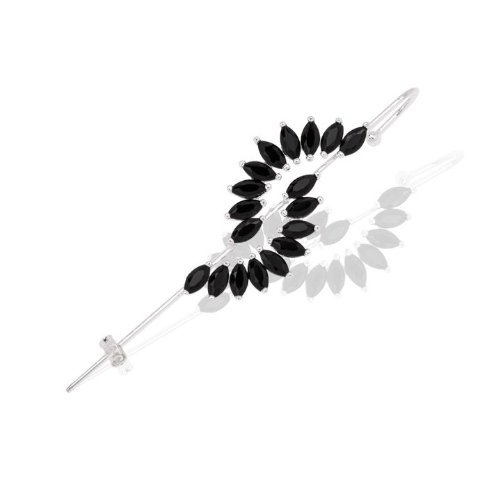 Ear Cuff Navete Zircônia Preta Prata 925 - 1 PEÇA (Não é o par) 