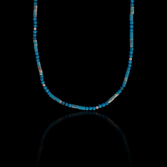 Colar Pedra Natural Tubo Jasper Azul/Turquesa 2mm Prata 925 