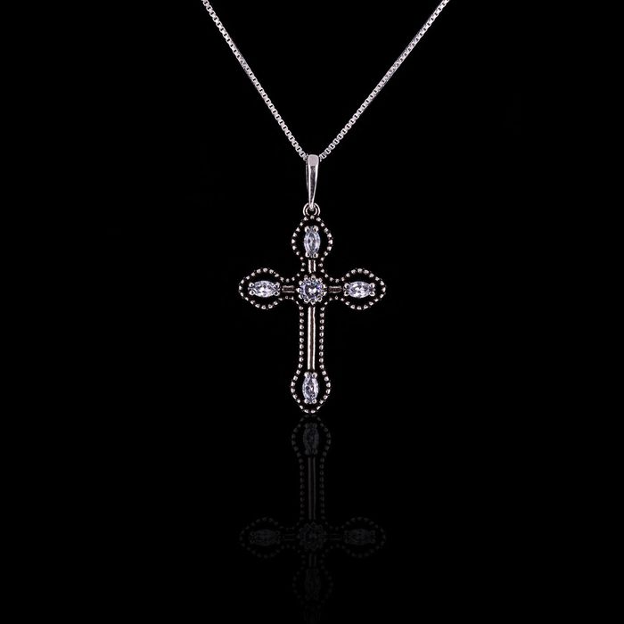 Colar Cruz Zircônia Incolor Prata 925 