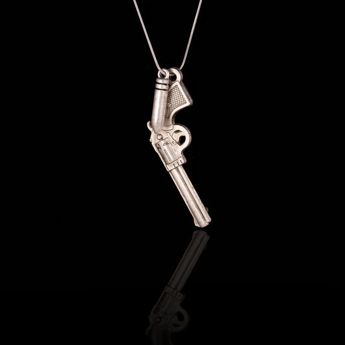 Colar Revolver e Bala Aço Inox Prateado