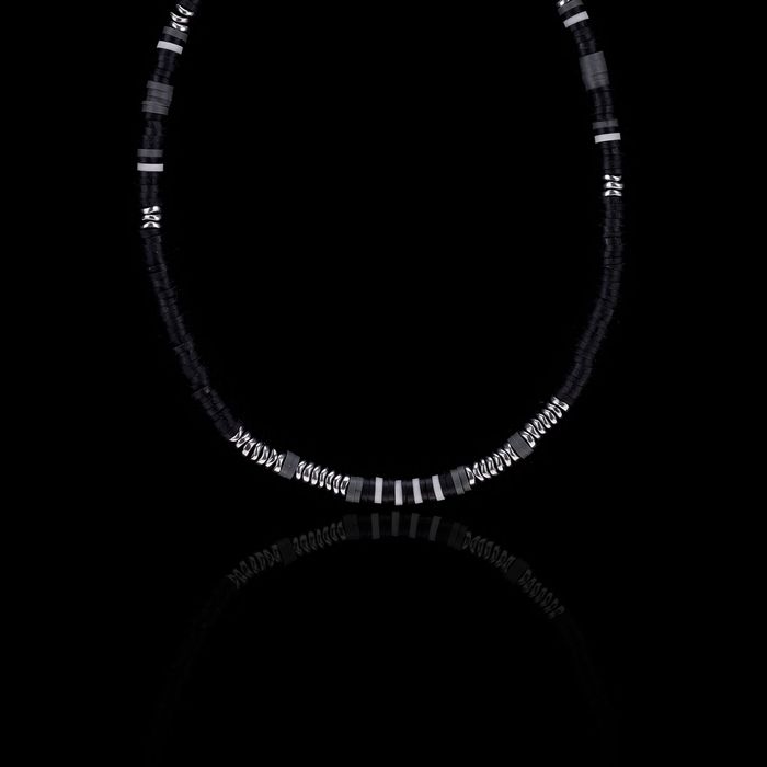 Colar Discos Silicone Preto Prata 925