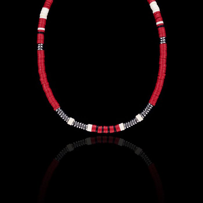 Colar Mini Discos Silicone Vermelho Fechado Prata 925