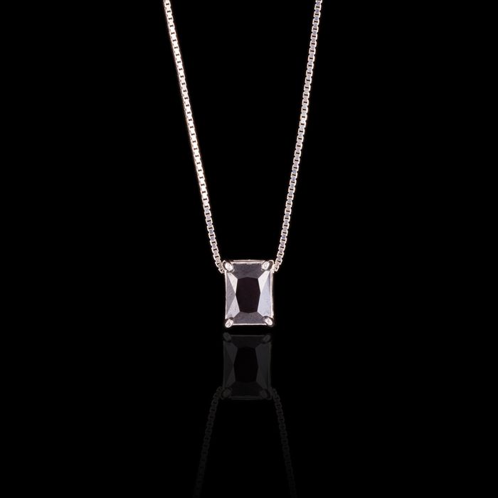 Colar Zircônia Preta 6x9mm Prata 925