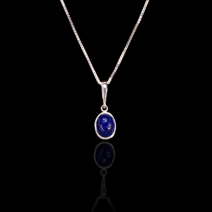 Colar Pedra Natural Lápis Lazuli 6x8mm Prata 925