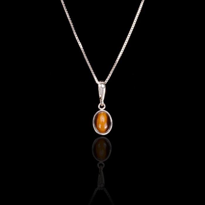 Colar Pedra Natural Olho de Tigre 6x8mm Prata 925